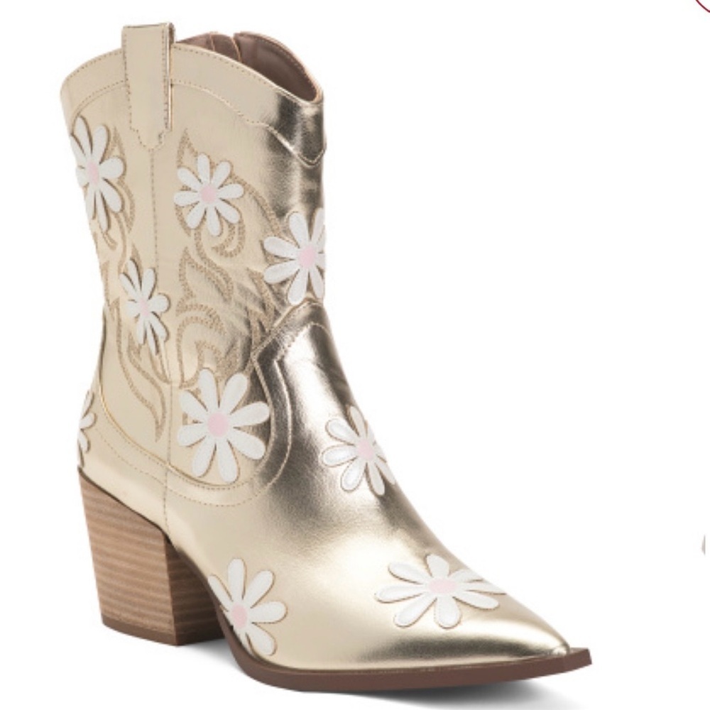 Betsey Johnson Gold Floral Heeled Boots